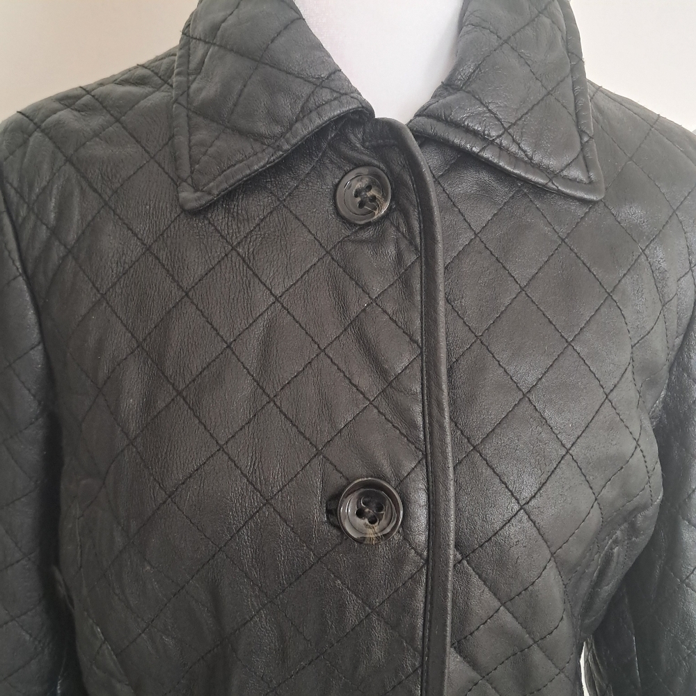 Neiman Marcus Exclusive Leather Jacket Women's Medium M Black Quilted Retro - Picture 2 of 12